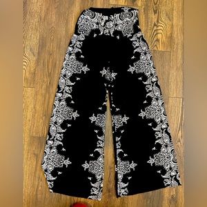Black and white patterned flowing wide leg pants